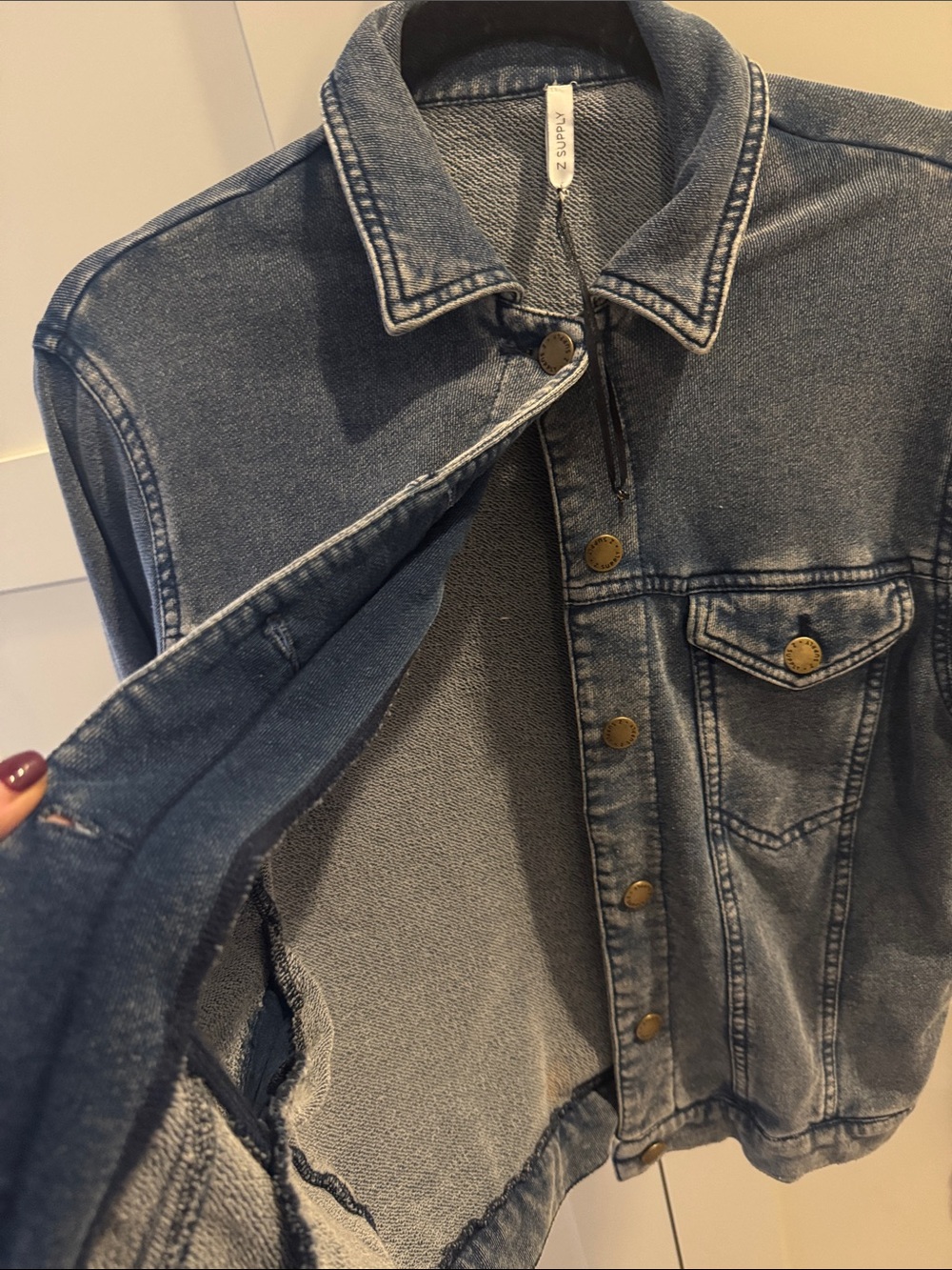 Z Supply Light Wash Blue Denim Jacket with Brass Buttons - Picture 3 of 4